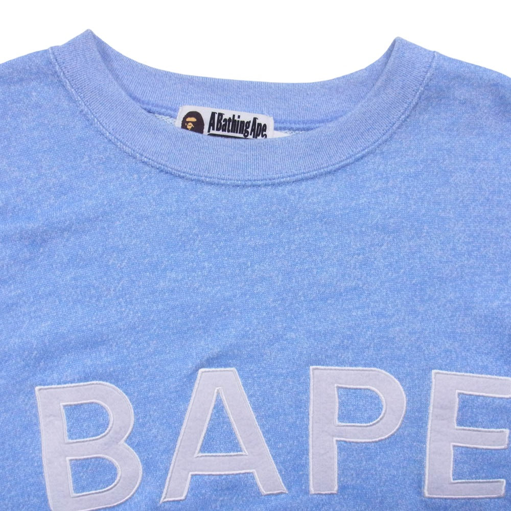 A BATHING APE アベイシングエイプ BAPEロゴ クルーネック スウェット トレーナー ライトブルー系 L【中古】