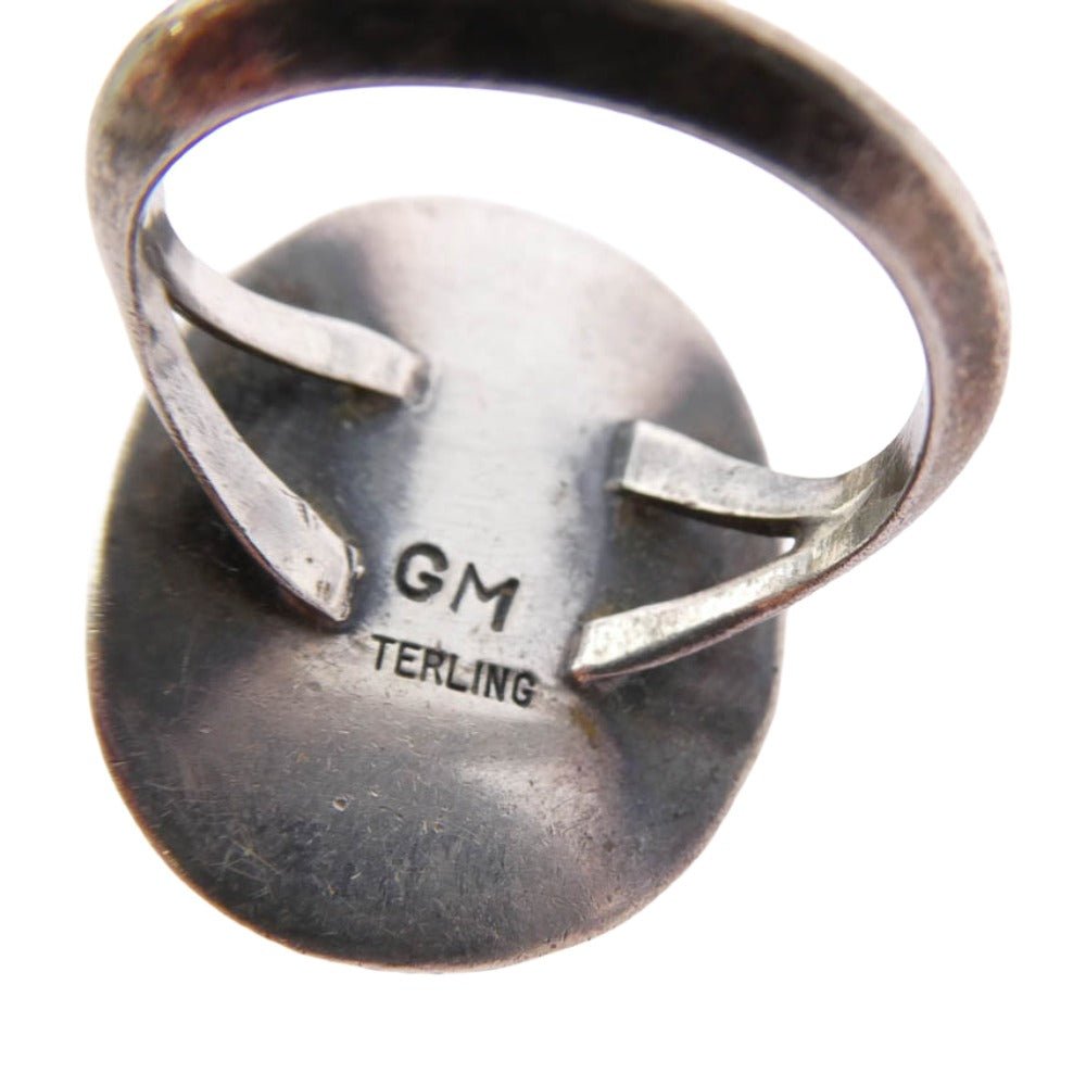 ナバホ インディアンジュエリー GM刻印 ターコイズ スタンプワーク リング シルバー系 13号【中古】