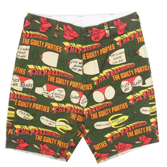 WACKO MARIA ワコマリア カットオフ 総柄 ワーク ショーツ ショート ハーフ パンツ カーキ系 S【中古】