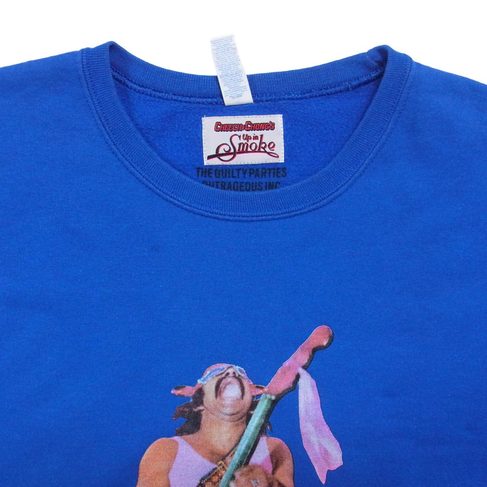 WACKO MARIA ワコマリア Up in Smoke チーチ&チョン プリント クルーネック 長袖 スウェット ブルー系 L【中古】