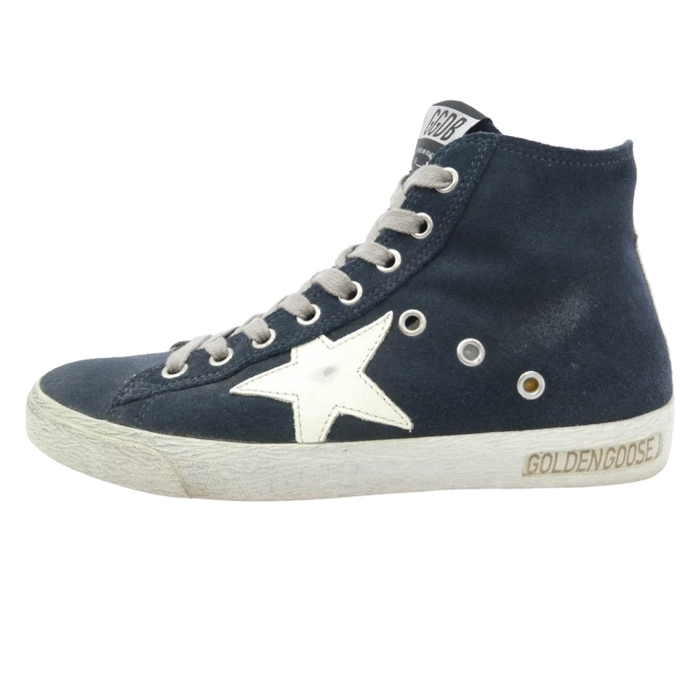 GOLDEN GOOSE ゴールデングース FRANCY ヴィンテージ加工 スエード ハイカット スニーカー ブルー系 ホワイト系 チャコール系 36【中古】