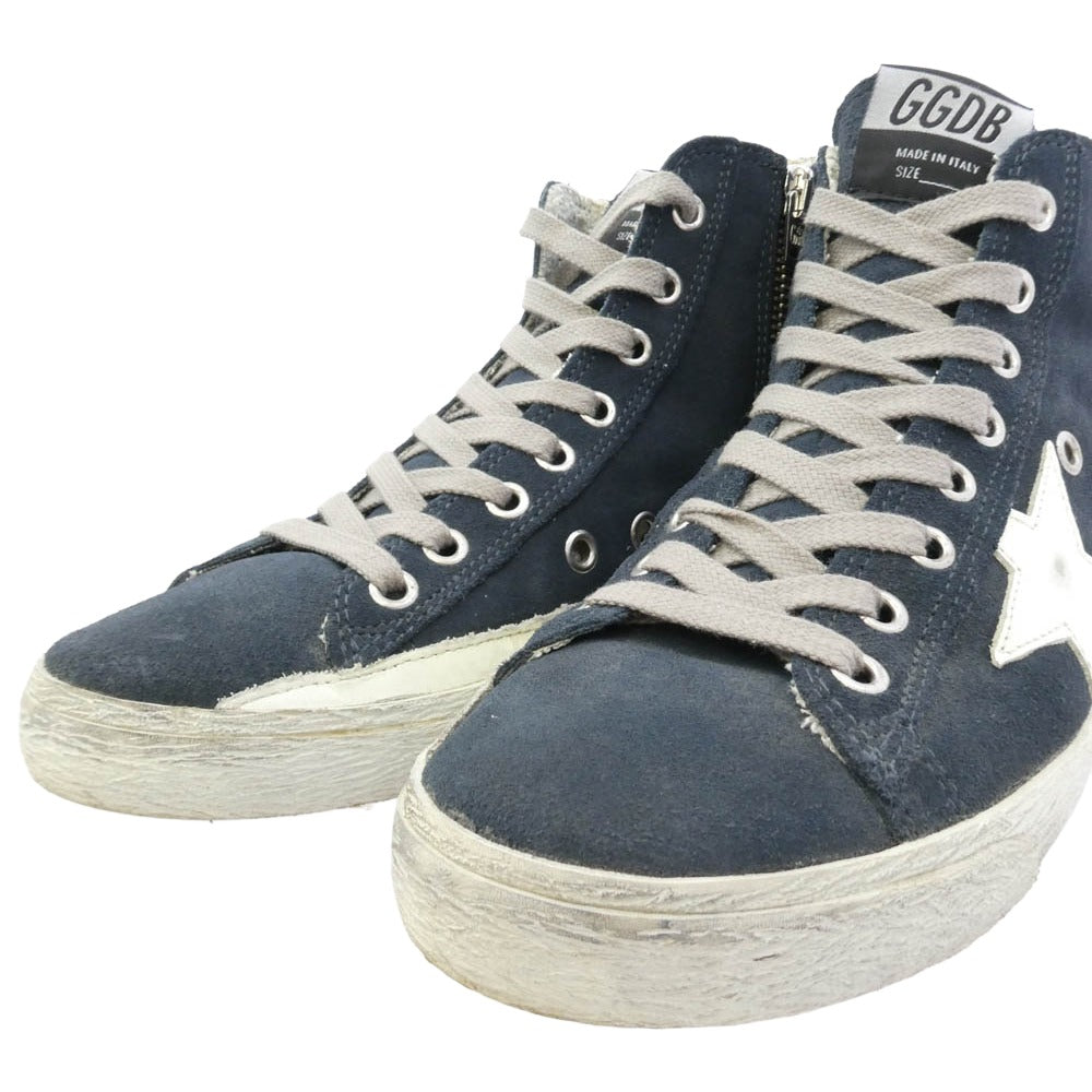GOLDEN GOOSE ゴールデングース FRANCY ヴィンテージ加工 スエード ハイカット スニーカー ブルー系 ホワイト系 チャコール系 36【中古】