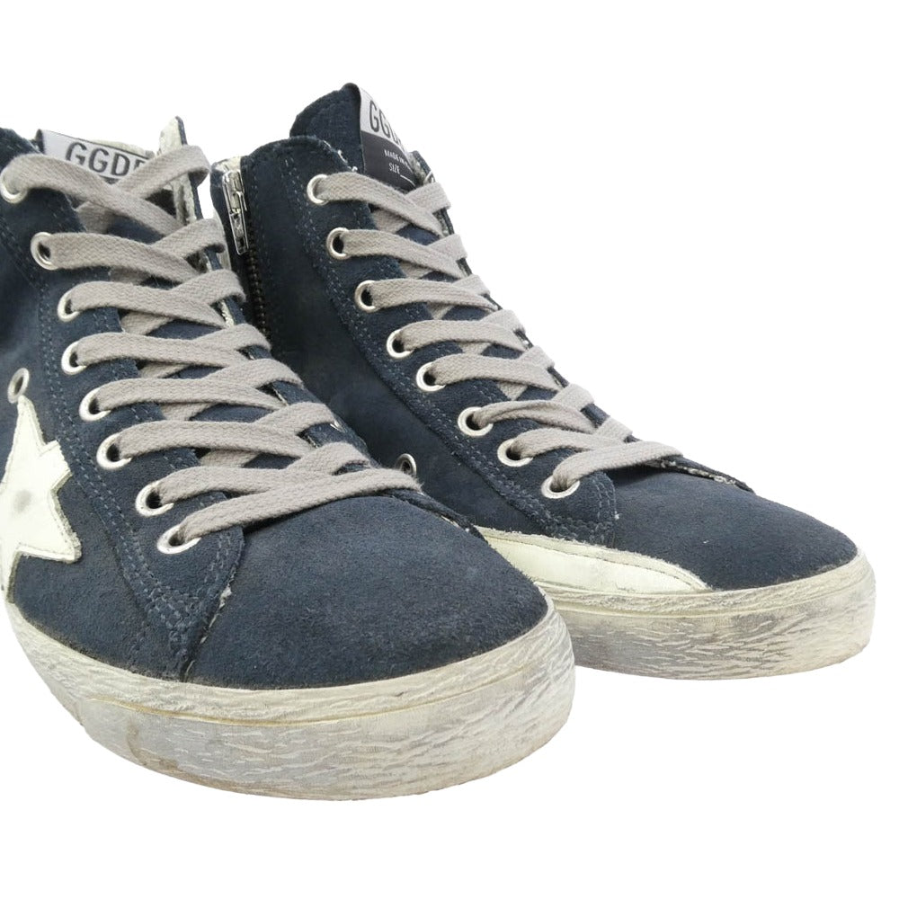 GOLDEN GOOSE ゴールデングース FRANCY ヴィンテージ加工 スエード ハイカット スニーカー ブルー系 ホワイト系 チャコール系 36【中古】