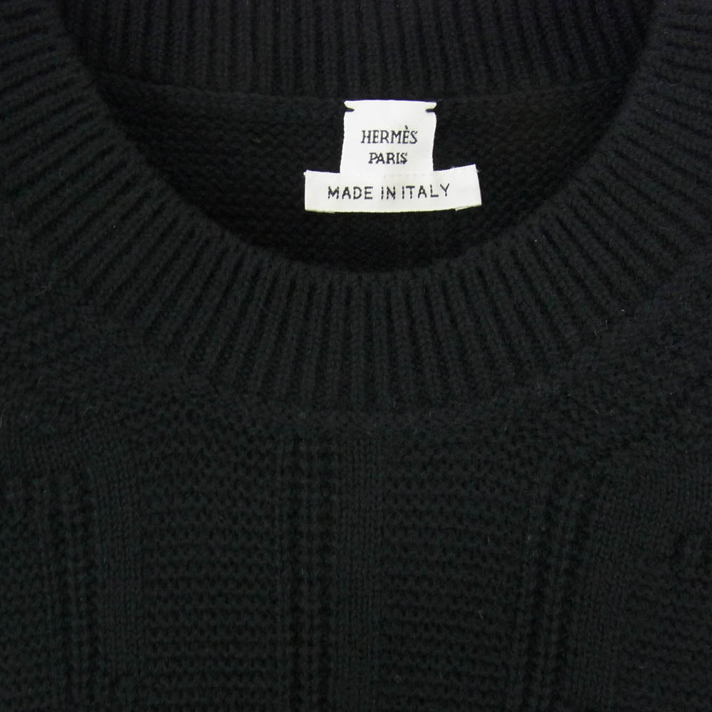 HERMES エルメス H柄 クルーネック ウール ニット セーター ブラック系 36【中古】