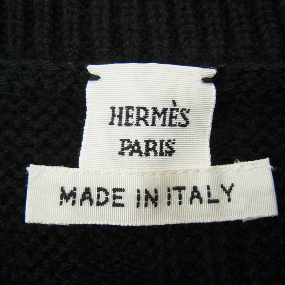 HERMES エルメス H柄 クルーネック ウール ニット セーター ブラック系 36【中古】