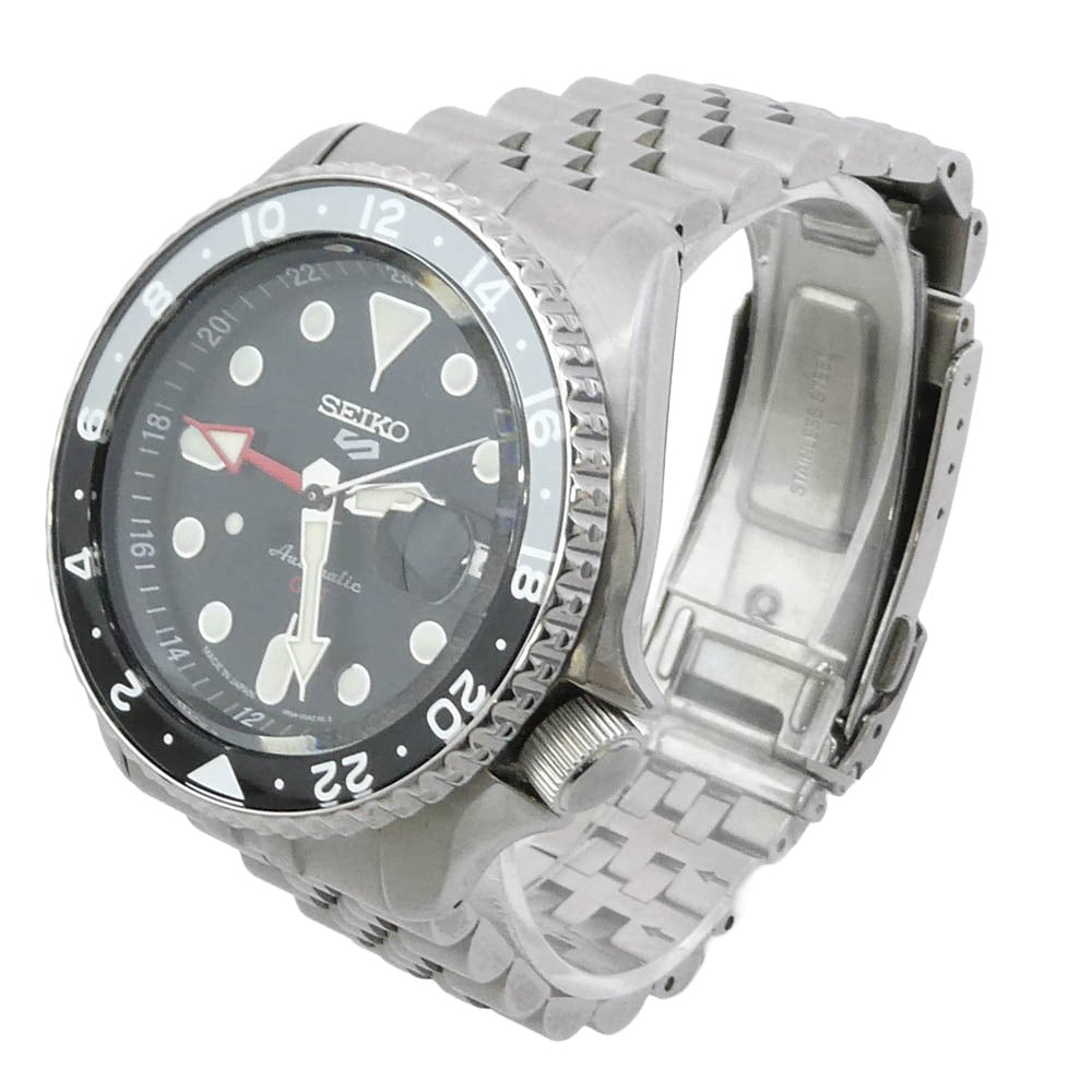 SEIKO セイコー 4R34-00A0 GMT 5スポーツ 自動巻き 腕時計 ウォッチ シルバー系 ブラック系【中古】