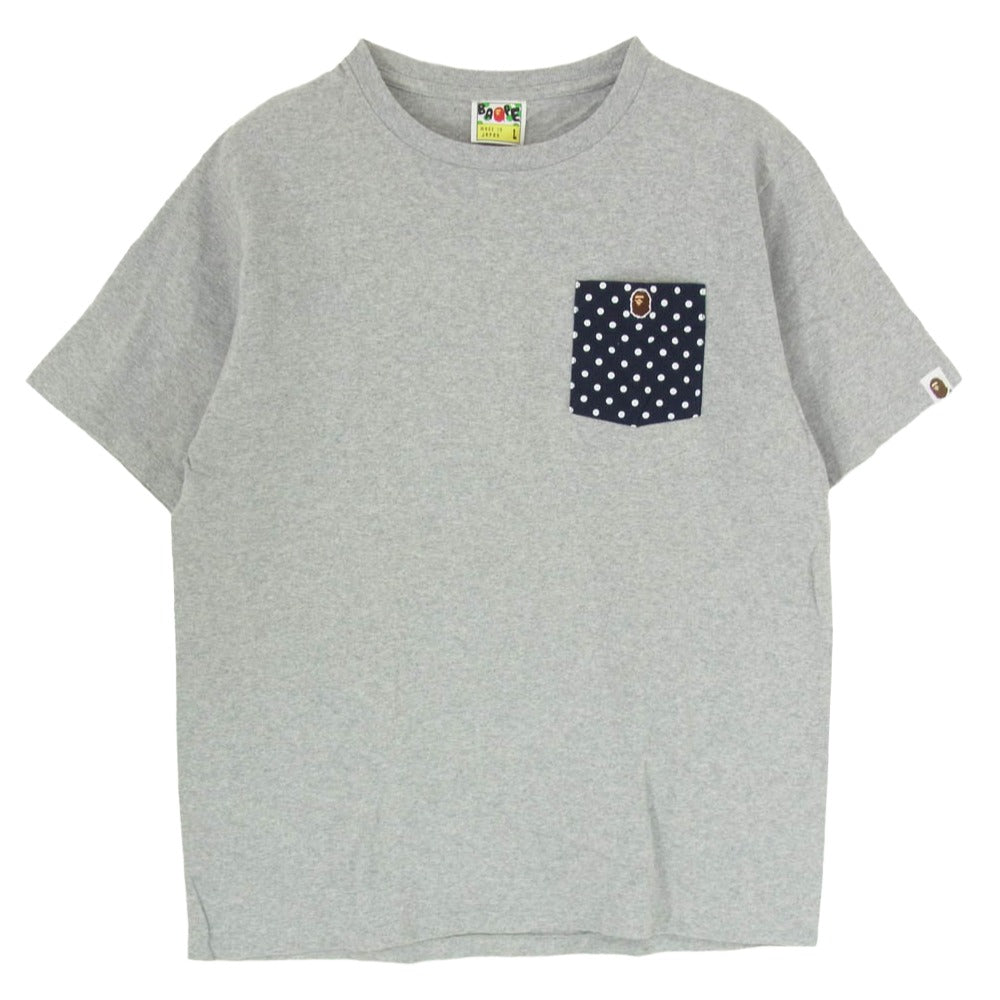 A BATHING APE アベイシングエイプ ワッペン ドットポケット 半袖 Tシャツ カットソー グレー系 L【中古】