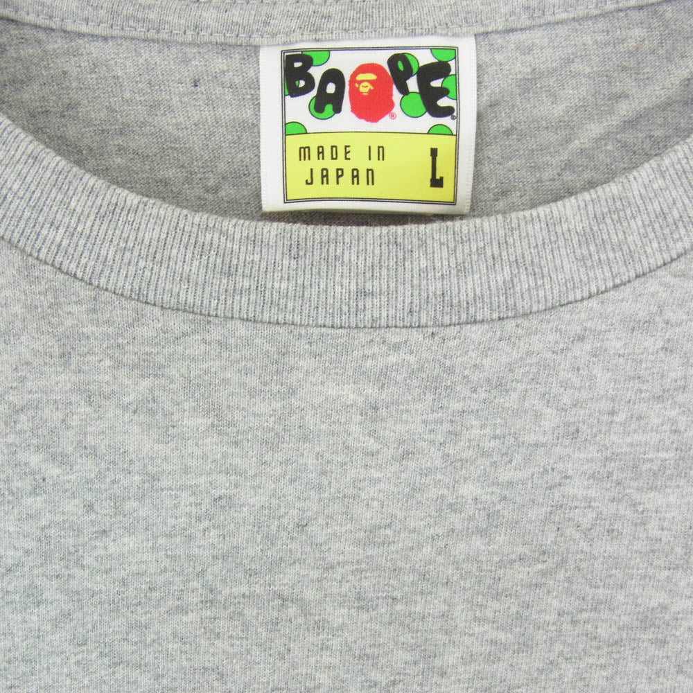 A BATHING APE アベイシングエイプ ワッペン ドットポケット 半袖 Tシャツ カットソー グレー系 L【中古】
