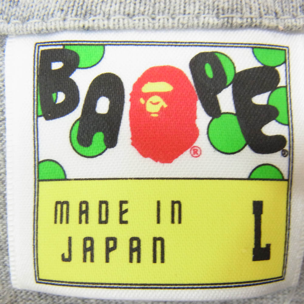 A BATHING APE アベイシングエイプ ワッペン ドットポケット 半袖 Tシャツ カットソー グレー系 L【中古】