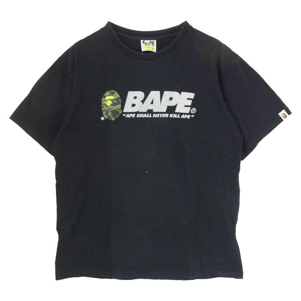 A BATHING APE アベイシングエイプ BAPE ロゴ 半袖 Tシャツ カットソー ブラック系 XL【中古】