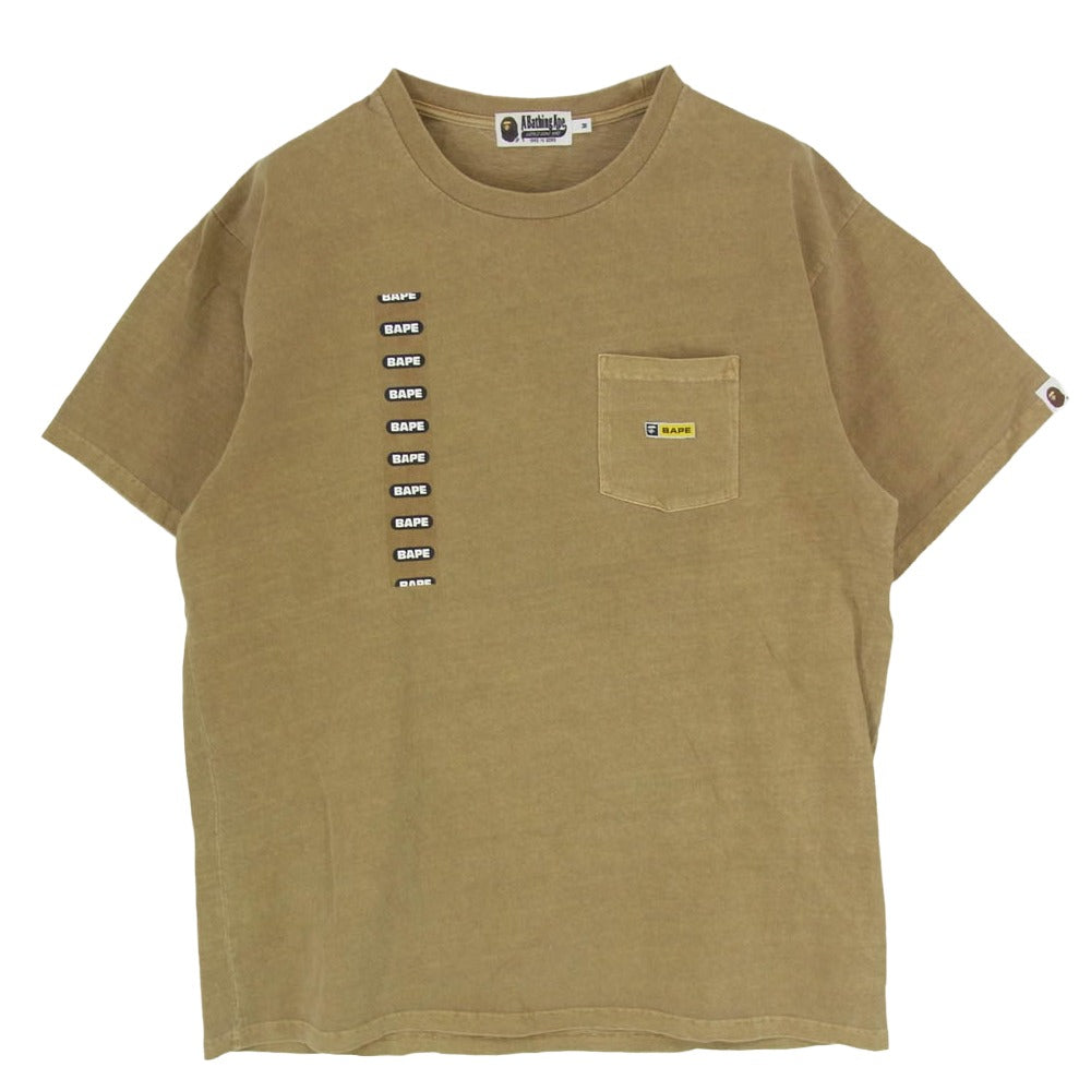 A BATHING APE アベイシングエイプ BAPE ロゴプリント ポケット 半袖 Tシャツ カットソー ブラウン系 M【中古】