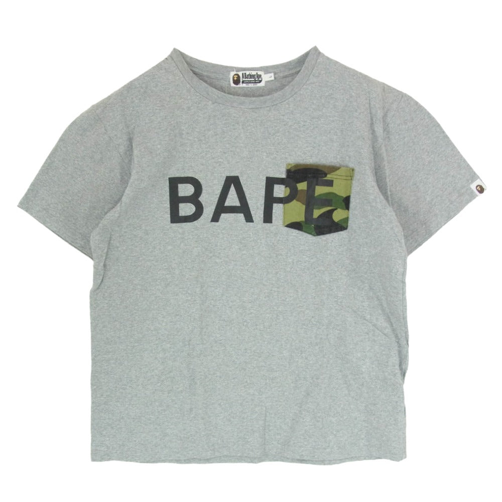 A BATHING APE アベイシングエイプ カモポケット BAPE ロゴプリント 半袖 Tシャツ カットソー グレー系 L【中古】