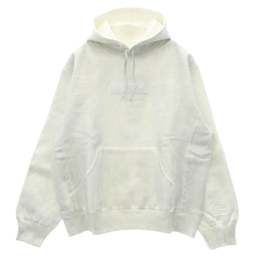 Supreme シュプリーム 24SS x MM6 Maison Margiela エムエムシックス メゾンマルジェラ Foil Box Logo Hooded Sweatshirt フォイル ボックス ロゴ フーデッド スウェットシャツ フーディー パーカー ホワイト系 シルバー系 M【極上美品】【中古】