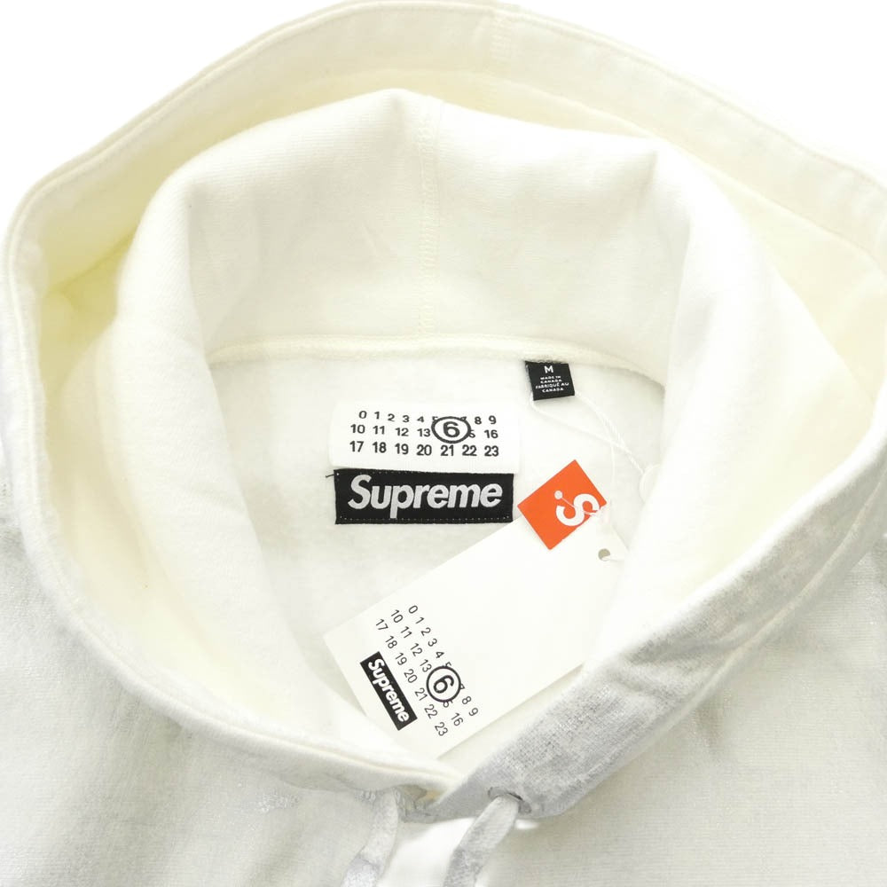 Supreme シュプリーム 24SS x MM6 Maison Margiela エムエムシックス メゾンマルジェラ Foil Box Logo Hooded Sweatshirt フォイル ボックス ロゴ フーデッド スウェットシャツ フーディー パーカー ホワイト系 シルバー系 M【極上美品】【中古】