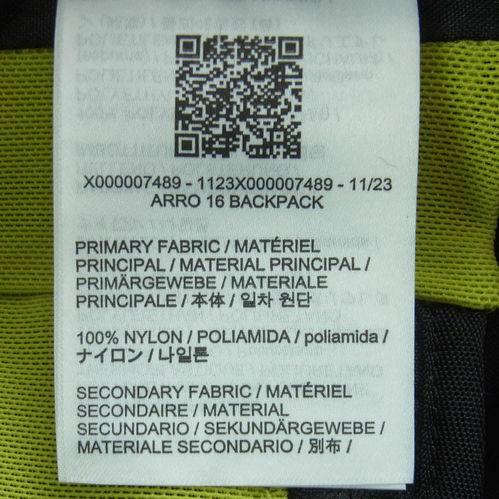 ARC'TERYX アークテリクス X000007489 ARRO 16 BACKPACK アロー バックパック バッグ リュック ブラック系 イエロー系 Lampyre One Size【極上美品】【中古】