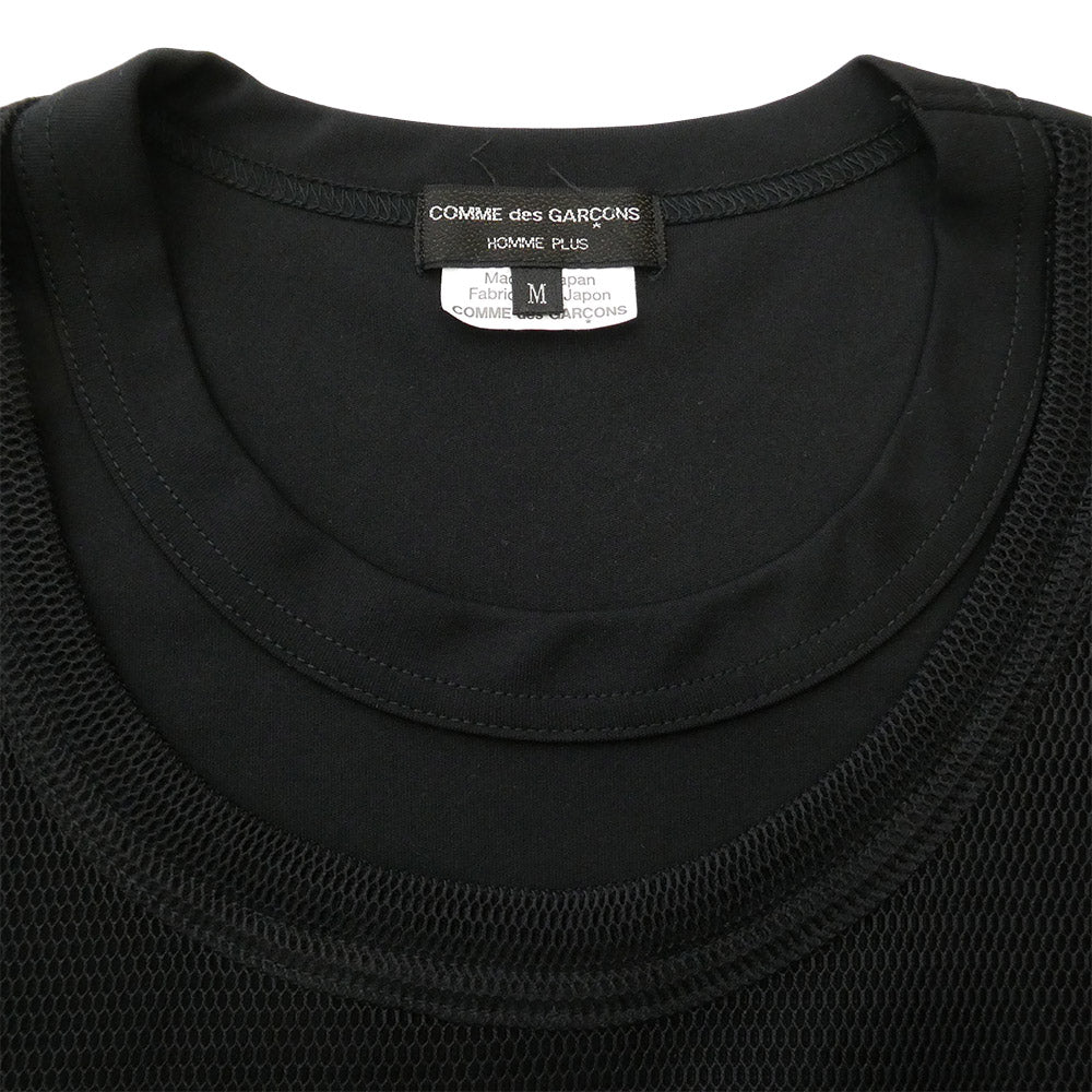 COMME des GARCONS HOMME PLUS コムデギャルソンオムプリュス 24AW PN-T009 Mesh T-shirt メッシュ ベスト レイヤード ドッキング 半袖 Tシャツ ブラック系 M【中古】