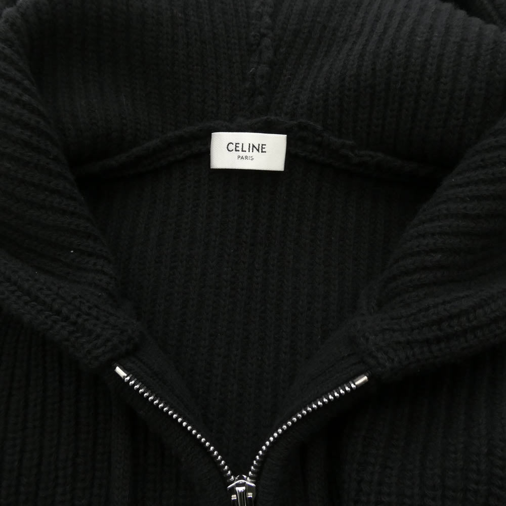 CELINE セリーヌ RY0JF0ZTQ.38NO Hooded Cardigan セーター リブニットパーカー ジップアップ フーディ カーディガン ブラック系 L【美品】【中古】 CELINE セリーヌ RY0JF0ZTQ.38NO Hooded Cardigan セーター リブニット