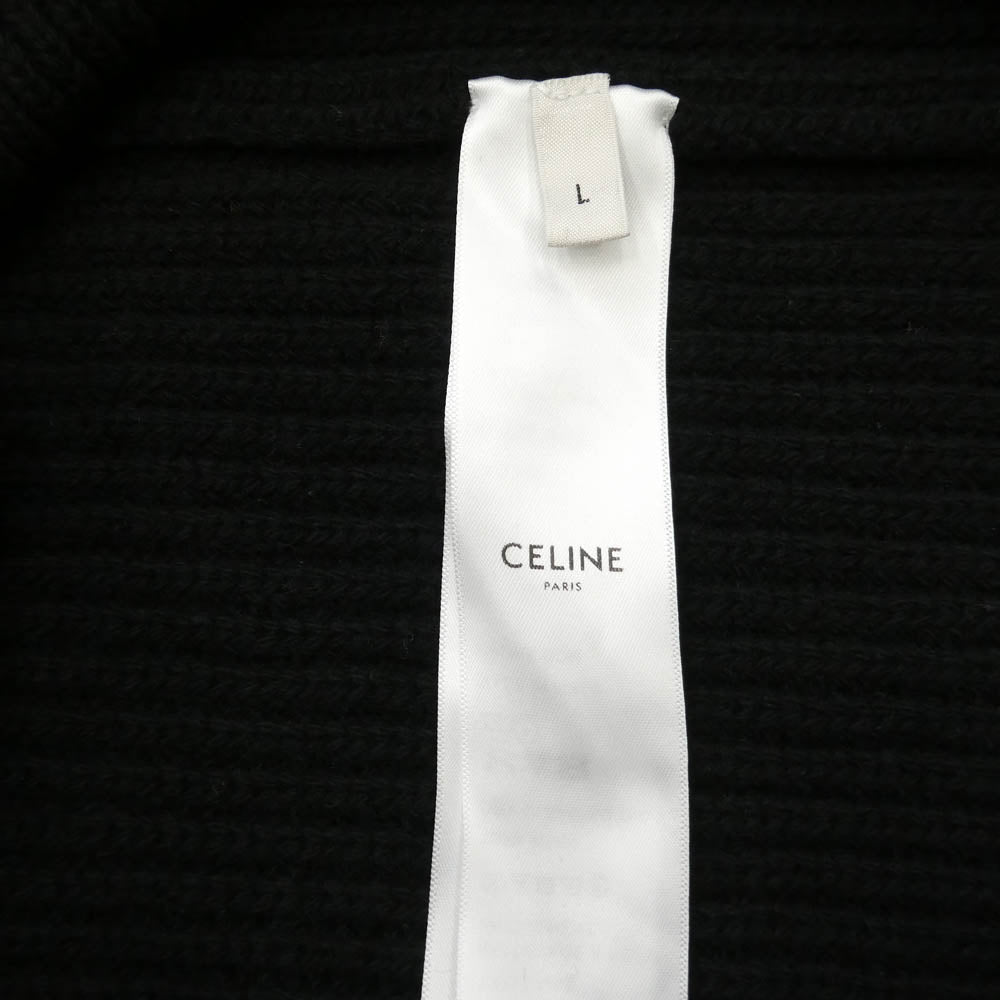 CELINE セリーヌ RY0JF0ZTQ.38NO Hooded Cardigan セーター リブニットパーカー ジップアップ フーディ カーディガン ブラック系 L【美品】【中古】