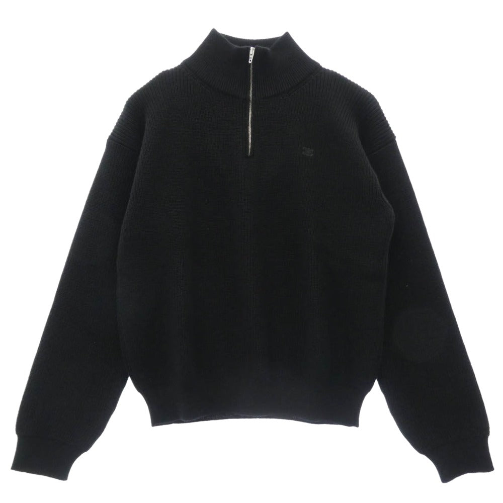 CELINE セリーヌ RY02Q0ZP2.38NO TRUCKER SWEATER IN RIBBED WOOL トラッカーセーター ハーフジップ ニット ブラック系 XL【極上美品】【中古】