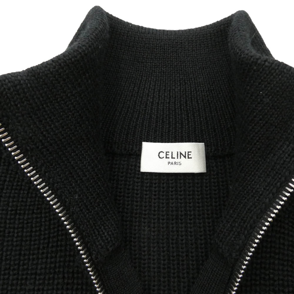 CELINE セリーヌ RY02Q0ZP2.38NO TRUCKER SWEATER IN RIBBED WOOL トラッカーセーター ハーフジップ ニット ブラック系 XL【極上美品】【中古】