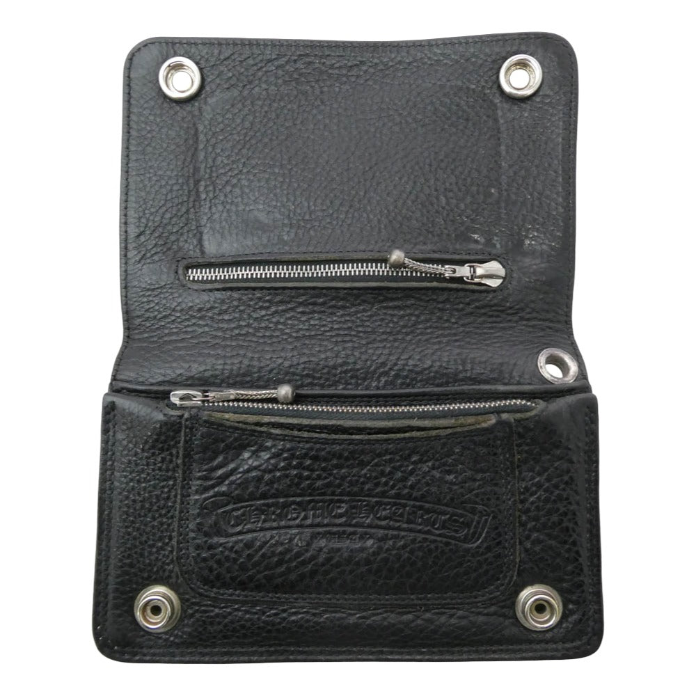 CHROME HEARTS クロムハーツ（原本無） 2ZIP 2ジップ クロスボール ボタン レザーウォレット 財布 ブラック系【中古】