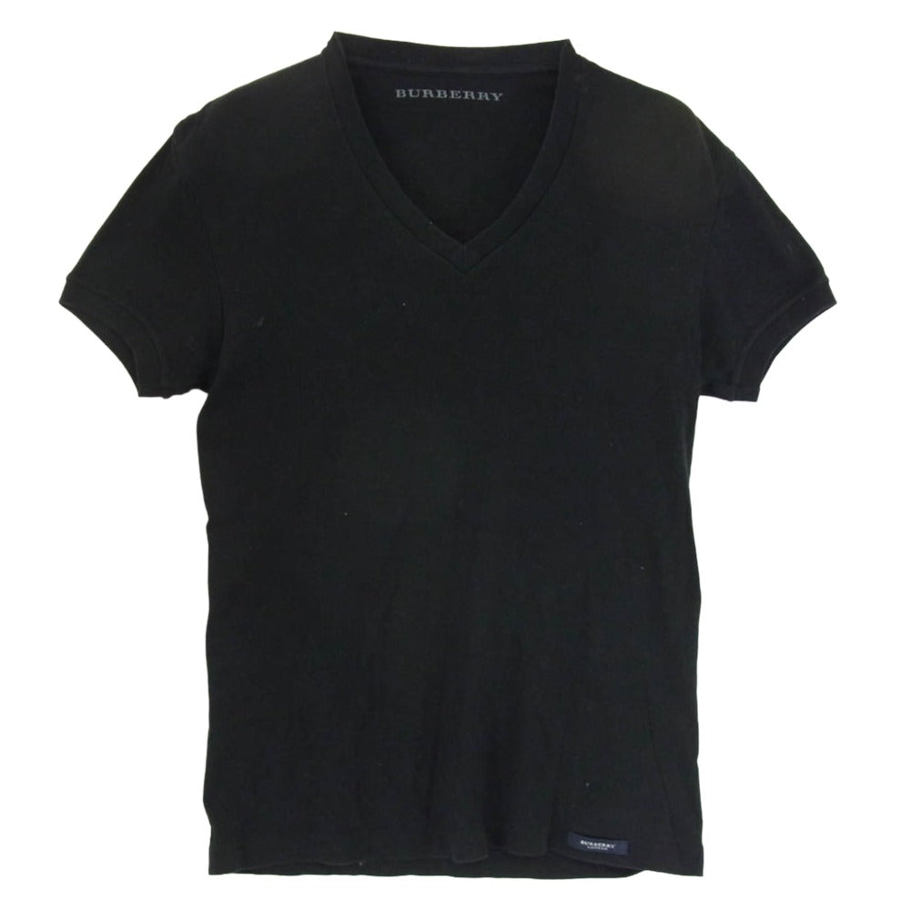 BURBERRY バーバリー Vネック 無地 ワンポイント コットン 半袖 Tシャツ ブラック系 L【中古】