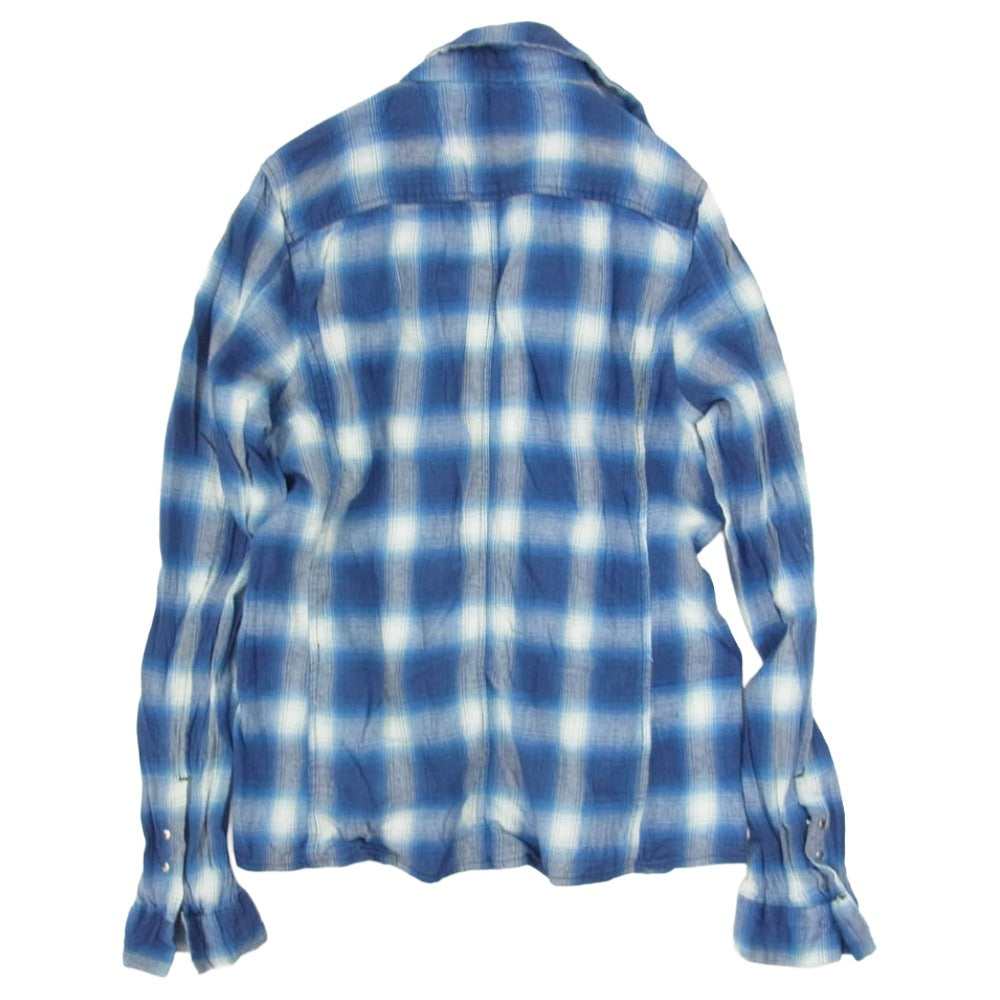 junhashimoto ジュンハシモト 1061810013 WRINKLE CHECK SHIRTS 皺加工 チェック 長袖 フック シャツ ブルー系 2【中古】