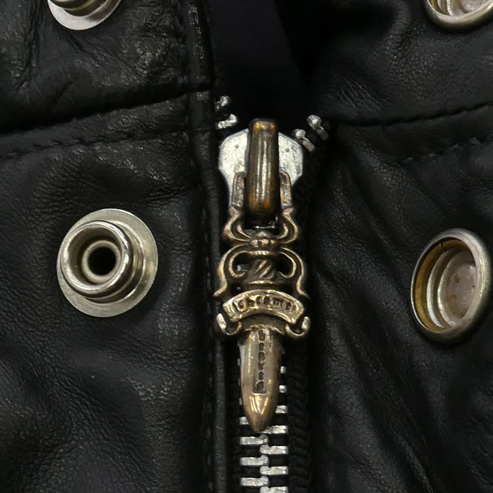 CHROME HEARTS クロムハーツ（原本無） STIFF LTHR スティッフ クロスボール ボタン レザー ダウンジャケット ブラック系 サイズ表記無し【中古】