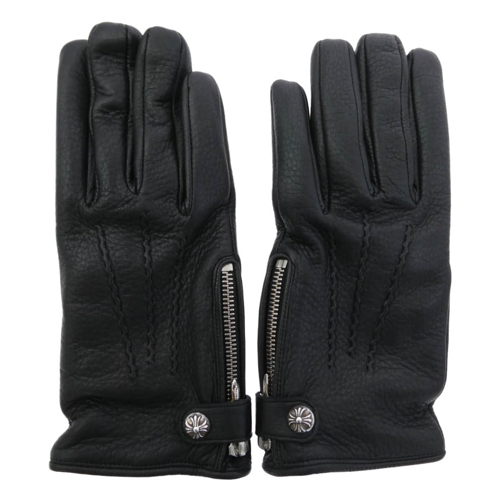 CHROME HEARTS クロムハーツ（原本無） DGR ZIP GROVE ダガージップ ディアスキン 裏地カシミヤ レザーグローブ 手袋 ブラック系 8.5【中古】