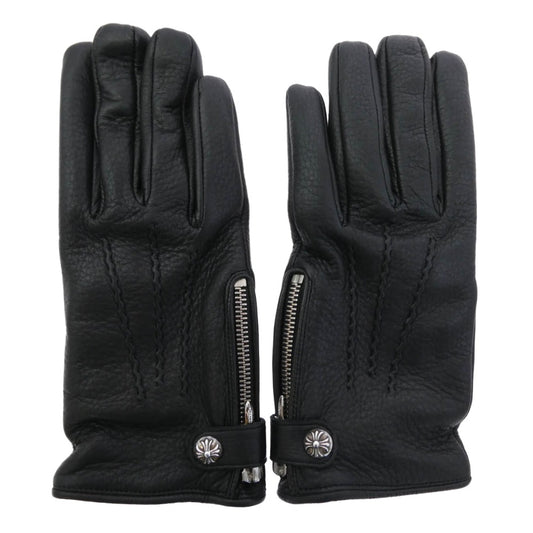 CHROME HEARTS クロムハーツ（原本無） DGR ZIP GROVE ダガージップ ディアスキン 裏地カシミヤ レザーグローブ 手袋 ブラック系 8.5【中古】