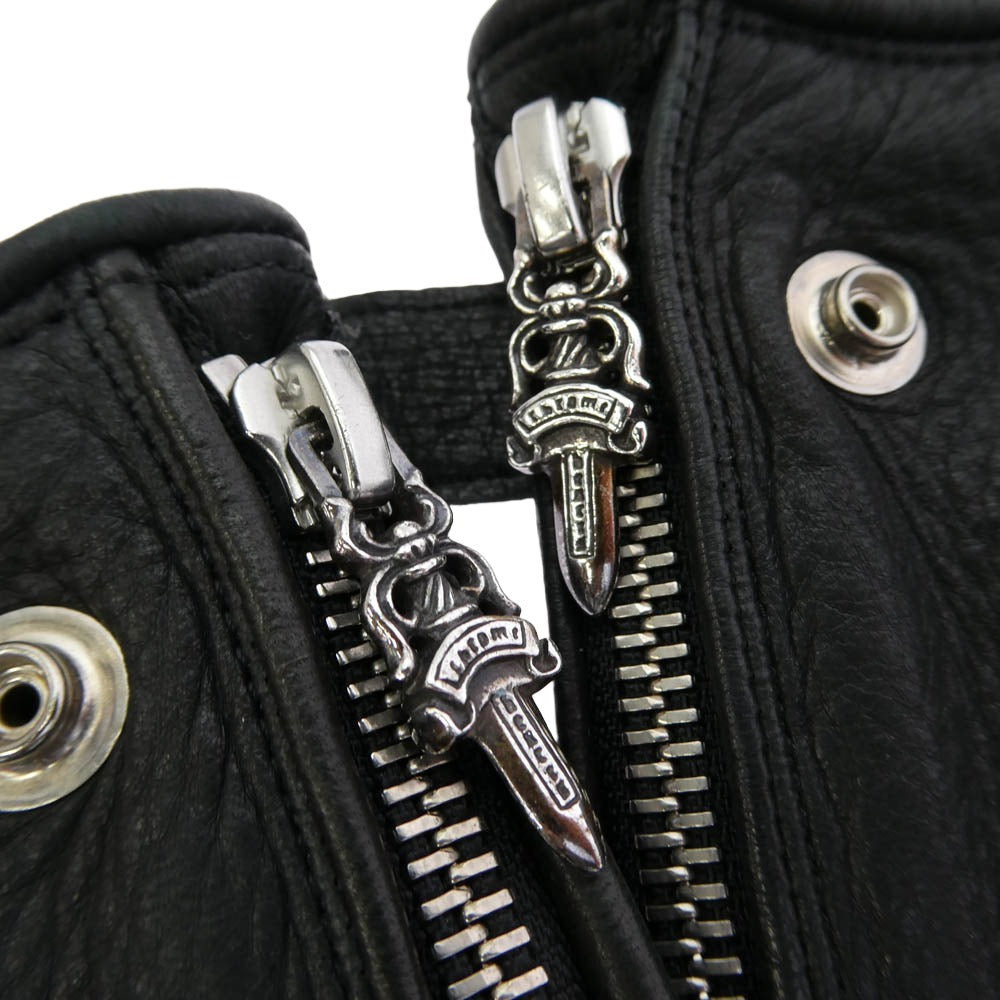 CHROME HEARTS クロムハーツ（原本無） DGR ZIP GROVE ダガージップ ディアスキン 裏地カシミヤ レザーグローブ 手袋 ブラック系 8.5【中古】