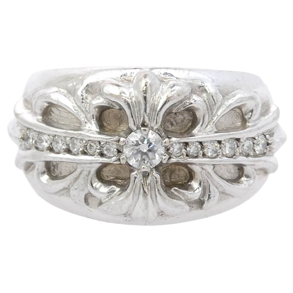 CHROME HEARTS クロムハーツ（原本無） 18KWG FLRL CRS ホワイトゴールド フローラルクロスリング パヴェダイヤ シルバー系 21.5号【中古】