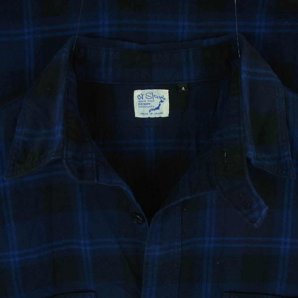 orSlow オアスロウ KAFKA MERCANTILE カフカ マーカンタイル チンストラップ チェック 長袖 シャツ ブルー系 4【中古】