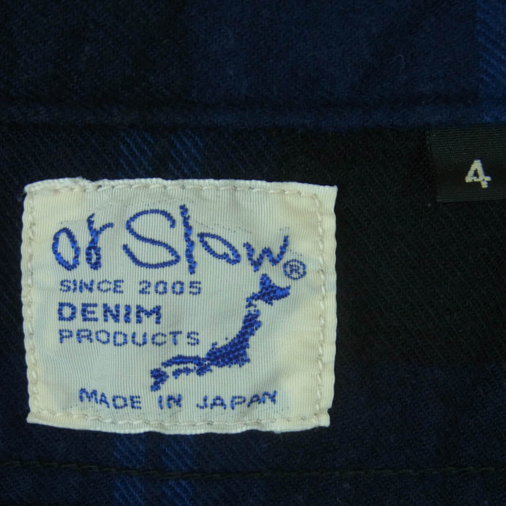 orSlow オアスロウ KAFKA MERCANTILE カフカ マーカンタイル チンストラップ チェック 長袖 シャツ ブルー系 4【中古】