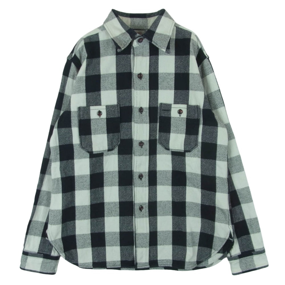 WAREHOUSE ウエアハウス Lot 3104 FLANNEL SHIRTS ブロックチェック ポケット付き ラウンドヘム 長袖 ネル シャツ オフホワイト系 ブラック系 L 16 - 16.5【中古】