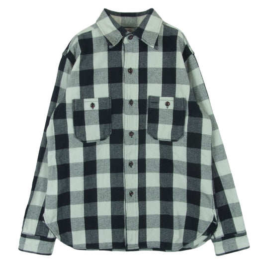 WAREHOUSE ウエアハウス Lot 3104 FLANNEL SHIRTS ブロックチェック ポケット付き ラウンドヘム 長袖 ネル シャツ オフホワイト系 ブラック系 L 16 - 16.5【中古】