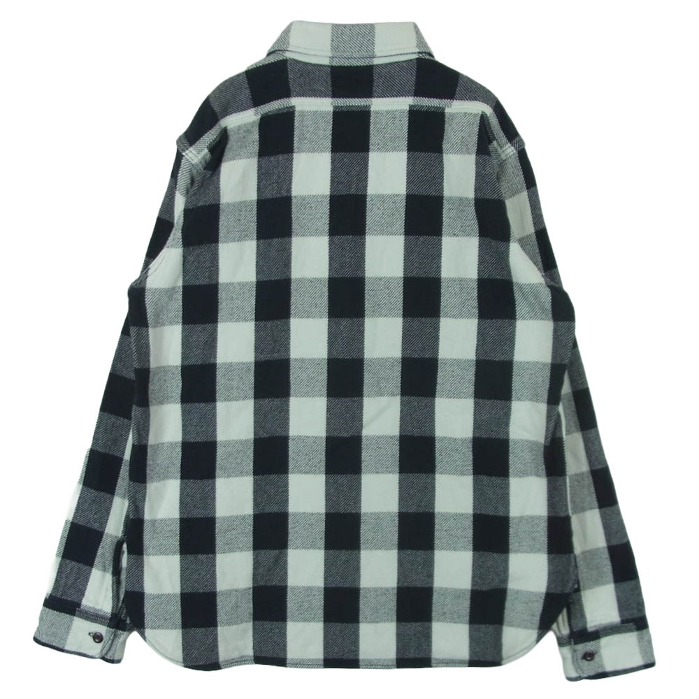 WAREHOUSE ウエアハウス Lot 3104 FLANNEL SHIRTS ブロックチェック ポケット付き ラウンドヘム 長袖 ネル シャツ オフホワイト系 ブラック系 L 16 - 16.5【中古】