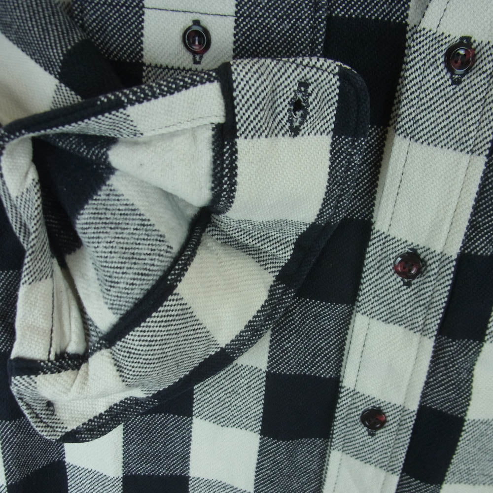 WAREHOUSE ウエアハウス Lot 3104 FLANNEL SHIRTS ブロックチェック ポケット付き ラウンドヘム 長袖 ネル シャツ オフホワイト系 ブラック系 L 16 - 16.5【中古】