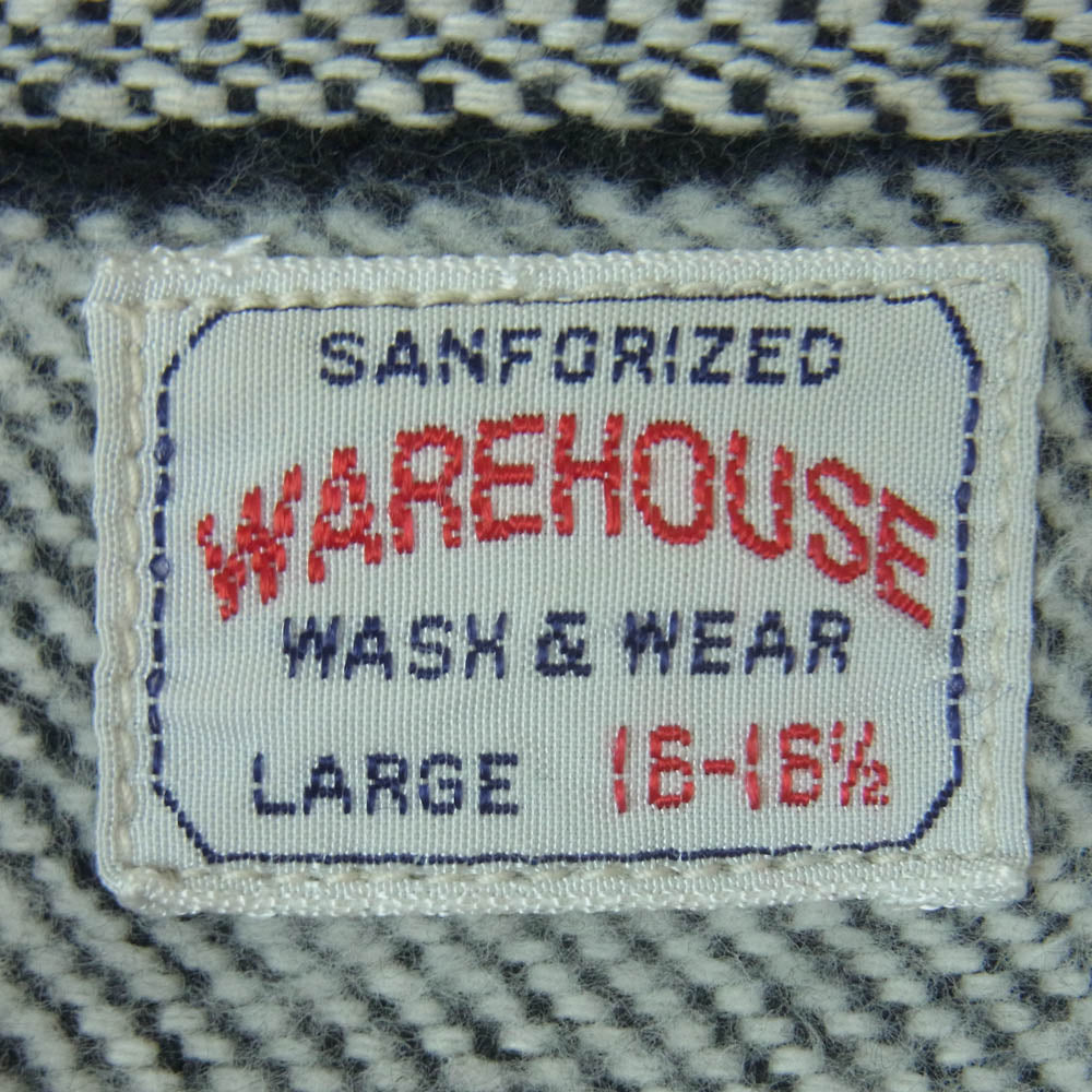 WAREHOUSE ウエアハウス Lot 3104 FLANNEL SHIRTS ブロックチェック ポケット付き ラウンドヘム 長袖 ネル シャツ オフホワイト系 ブラック系 L 16 - 16.5【中古】