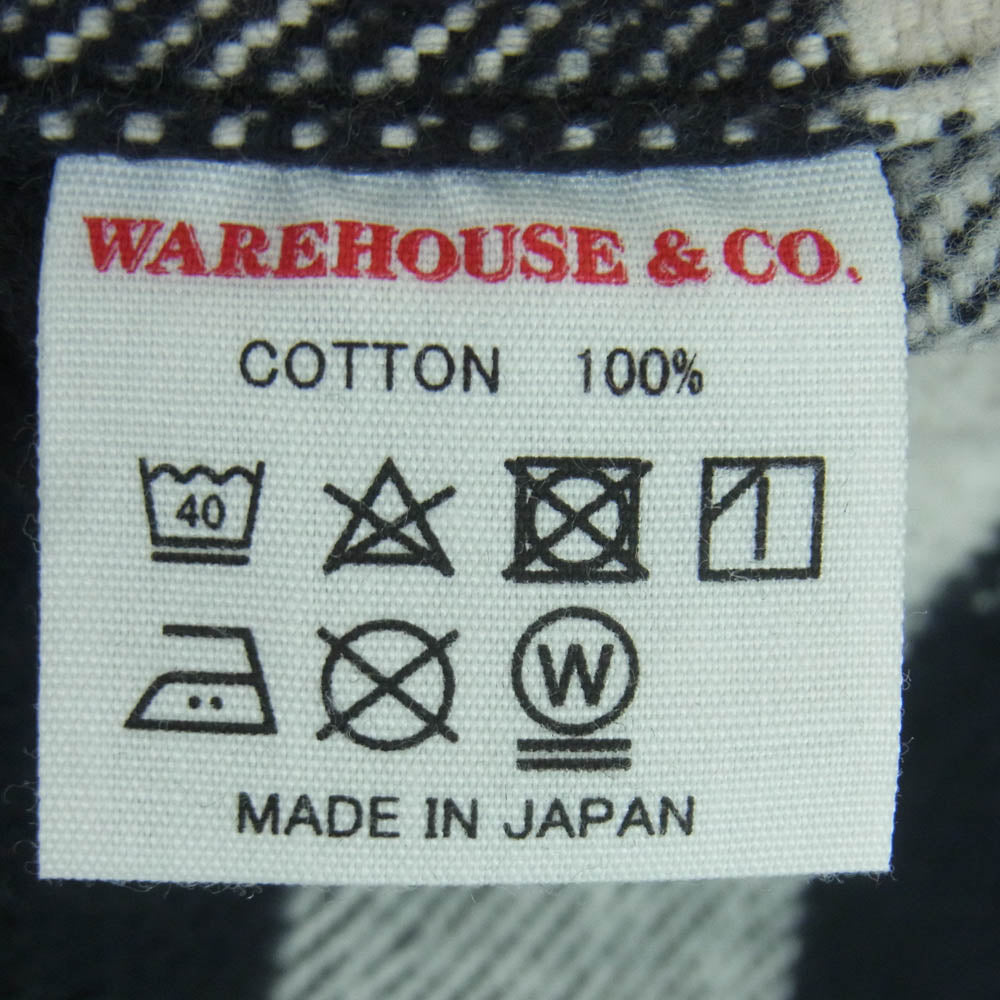 WAREHOUSE ウエアハウス Lot 3104 FLANNEL SHIRTS ブロックチェック ポケット付き ラウンドヘム 長袖 ネル シャツ オフホワイト系 ブラック系 L 16 - 16.5【中古】