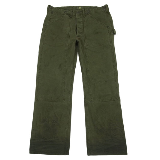 RRL ダブルアールエル ヴィンテージ加工 ダブルニー ボタンフライ シンチバック ワーク ペインター パンツ モスグリーン系 32【中古】