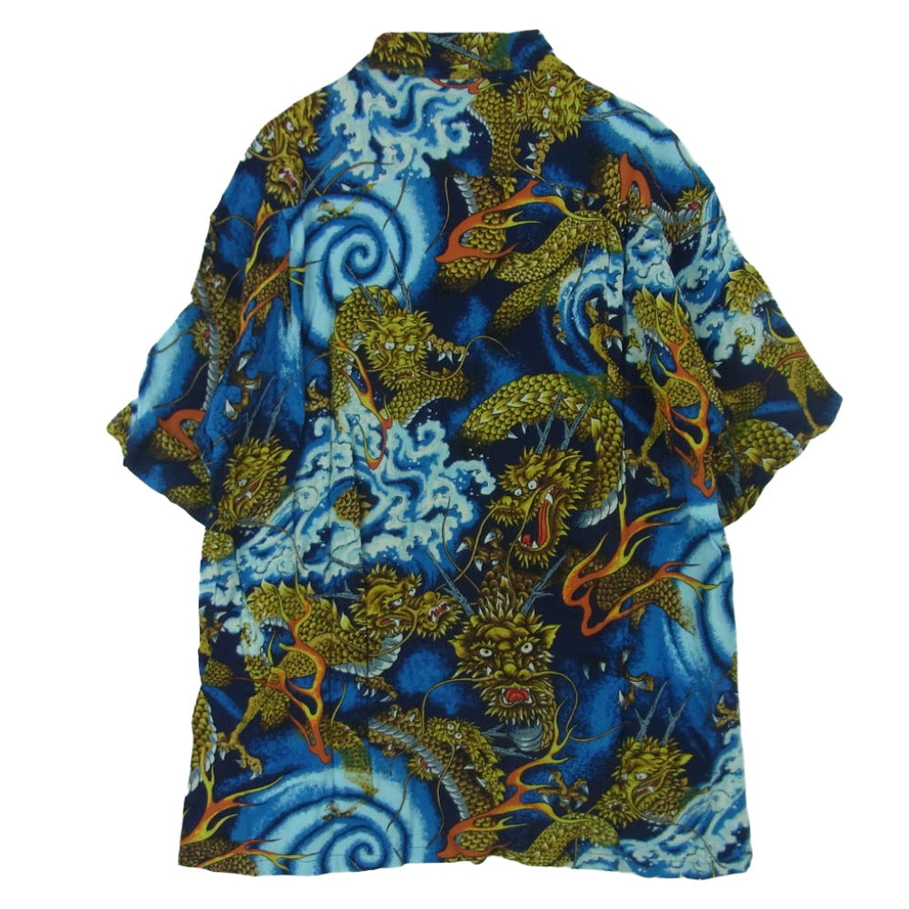 SUN SURF サンサーフ SS39135 KEONI OF HAWAII ケオニ・オブ・ハワイ 龍 by 図案家 後藤清 半袖 アロハ オープンカラー シャツ ブルー系 L【極上美品】【中古】