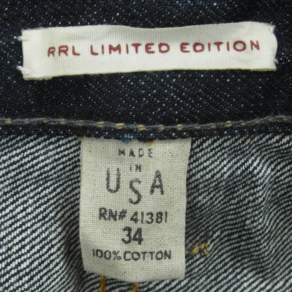 RRL ダブルアールエル USA製 LIMITED EDITION R06 1936 BUCKLE BACK RIGID リミテッドエディション バックルバック リジッド ジーンズ デニム パンツ インディゴブルー系 W34【美品】【中古】