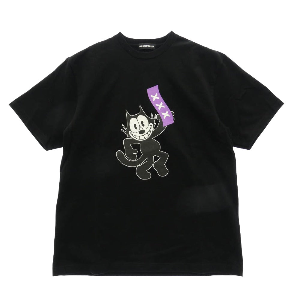 GOD SELECTION XXX ゴッドセレクション 22AW GX-A22-FEST-02 × FELIX THE CAT フィリックス・ザ・キャット T-SHIRT フロントプリント Tシャツ 半袖カットソー ブラック系 L【中古】