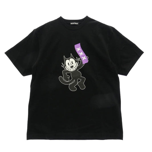 GOD SELECTION XXX ゴッドセレクション 22AW GX-A22-FEST-02 × FELIX THE CAT フィリックス・ザ・キャット T-SHIRT フロントプリント Tシャツ 半袖カットソー ブラック系 L【中古】