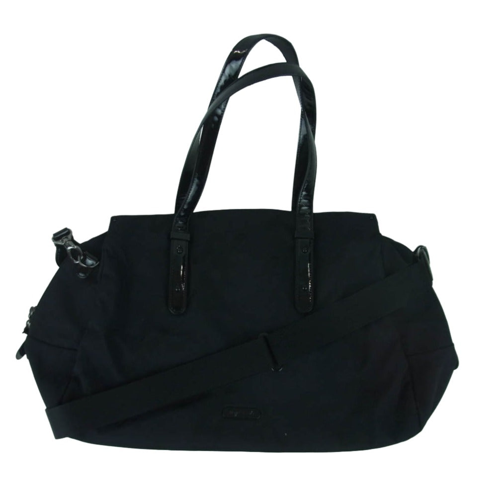 agnes b. アニエスベー VOYAGE ボヤージュ ロゴプリント ナイロン 2WAY ショルダー レザー ボストン バッグ ブラック系【中古】