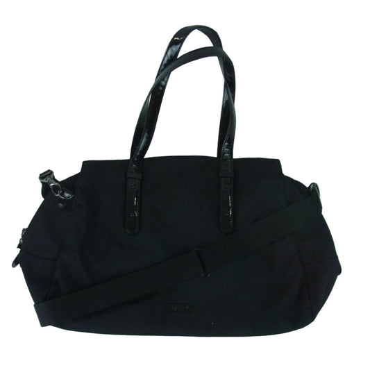 agnes b. アニエスベー VOYAGE ボヤージュ ロゴプリント ナイロン 2WAY ショルダー レザー ボストン バッグ ブラック系【中古】