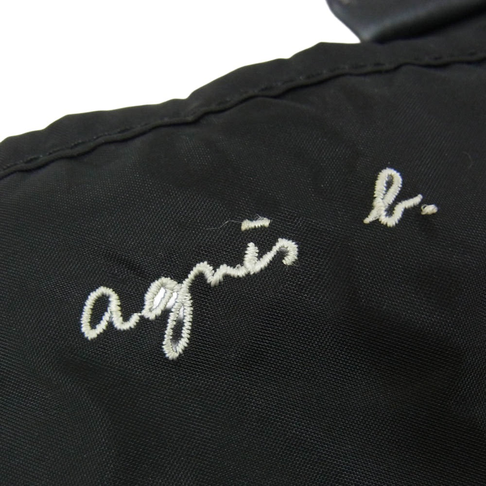 agnes b. アニエスベー VOYAGE ボヤージュ ロゴ刺繍 2WAY ナイロン レザー ショルダー トートバッグ ブラック系【中古】