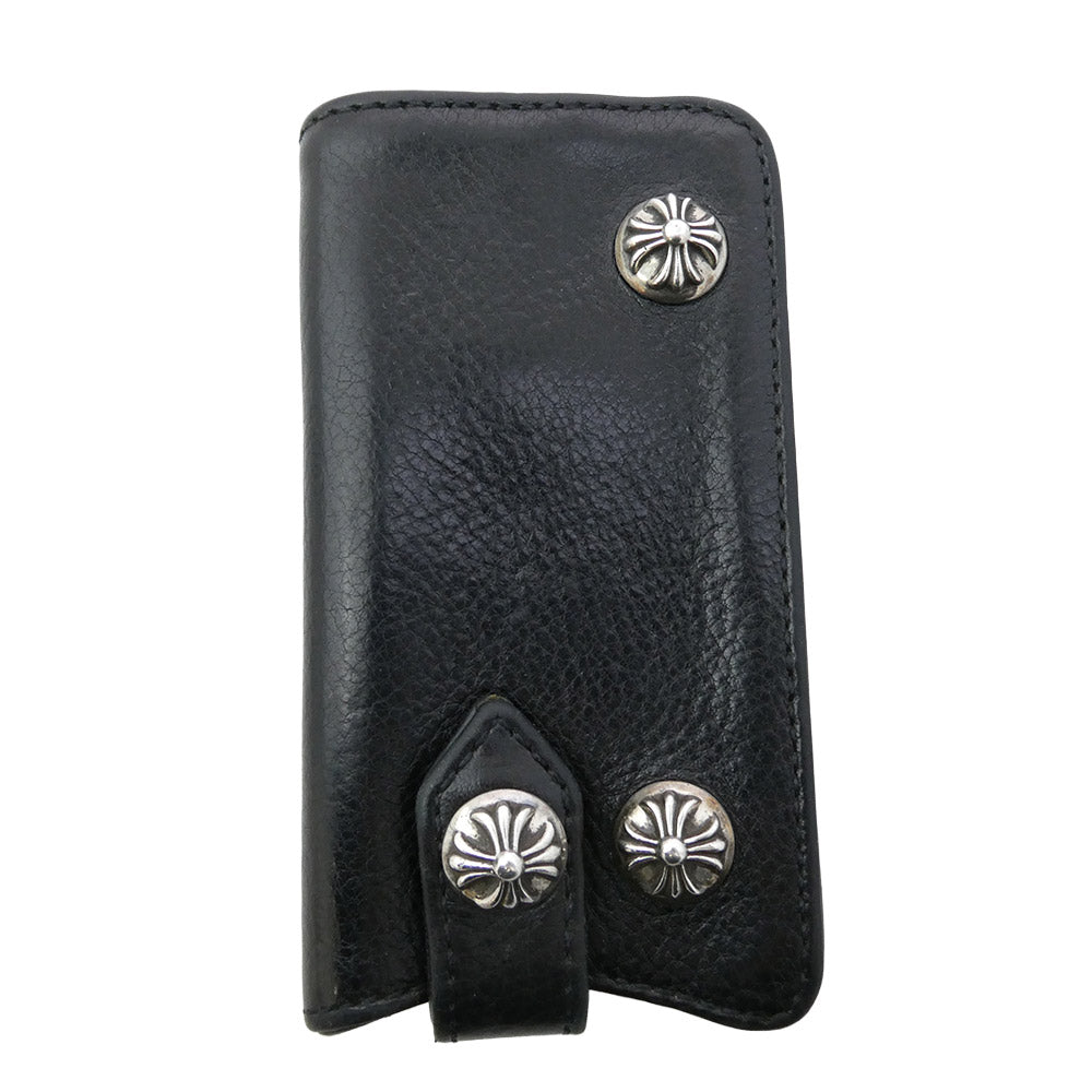 CHROME HEARTS クロムハーツ（原本無） KEY CASE クロスボールボタン レザー キーケース ブラック系【中古】