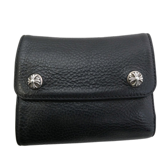 CHROME HEARTS クロムハーツ（原本有） インボイス付属 WAVE MINI ウェーブミニ クロスボールボタン レザーウォレット 財布 ブラック系【中古】